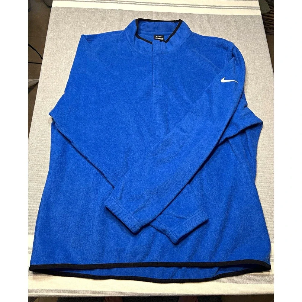 Nike Men's Blue Solid 1/4 Zip Mock Neck Standard Fit Fleece Pullover XL